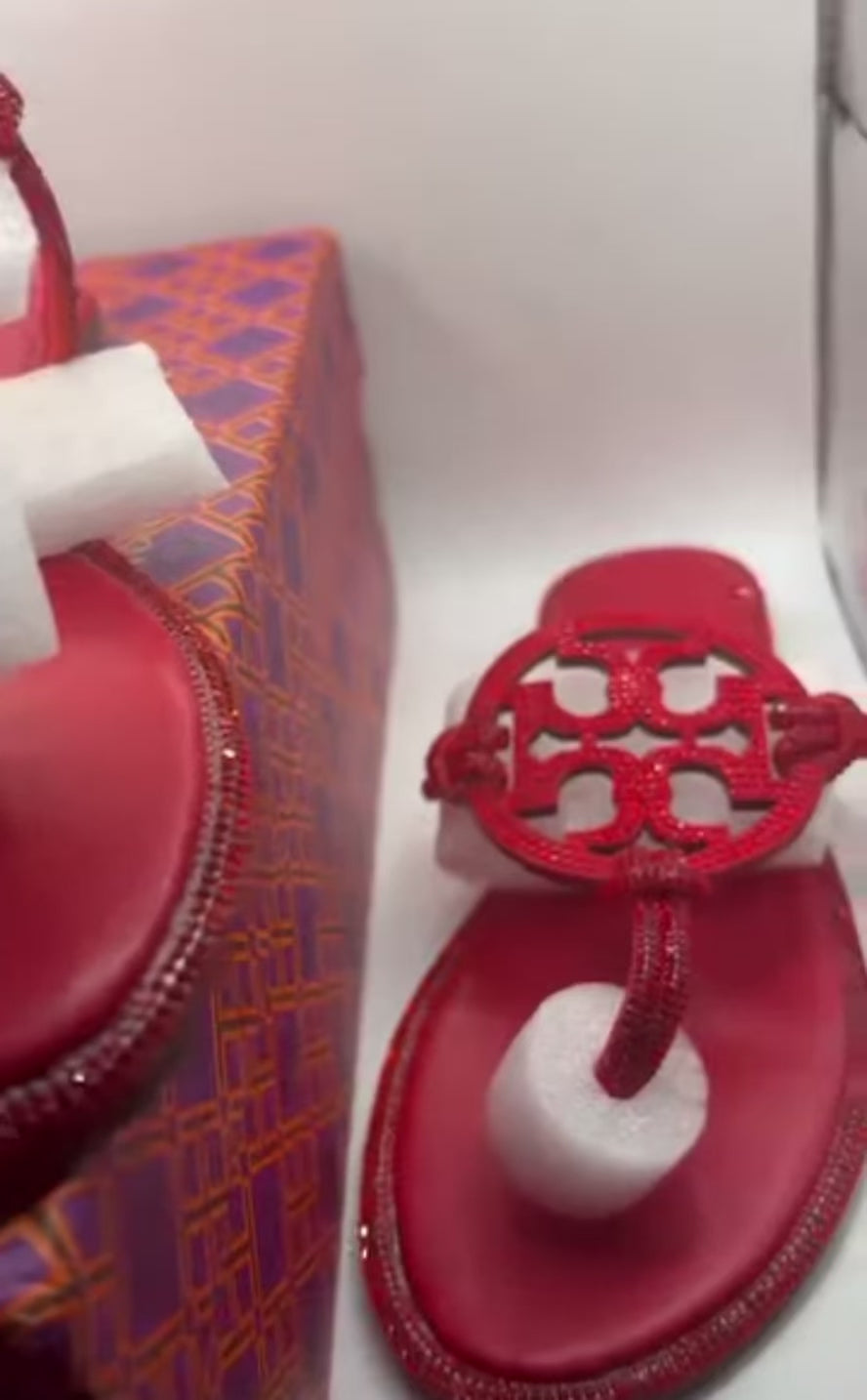 TB Inspired Slip-On Sandals - RED - RHINESTONE